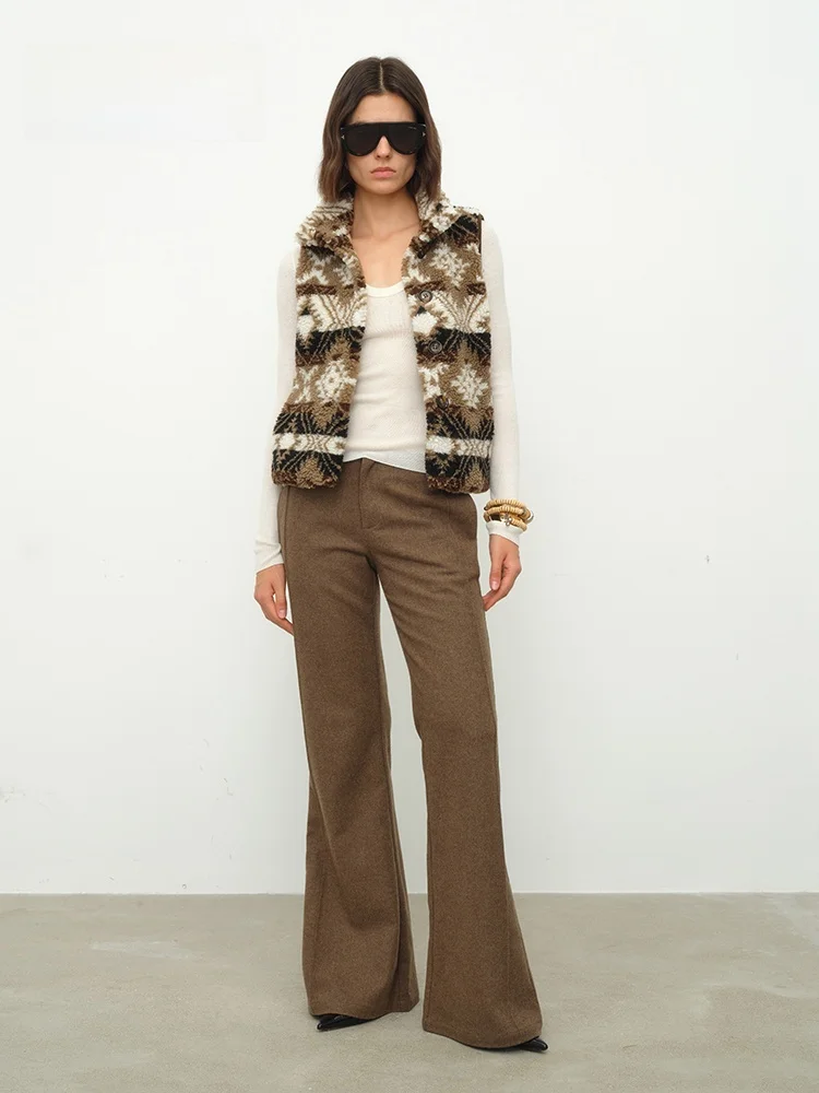 

Женский утепленный жилет EhK Nordic Sle Faionable Retro из овчины с воротником-стойкой, осенне-зимний, из полиэфирного волокна