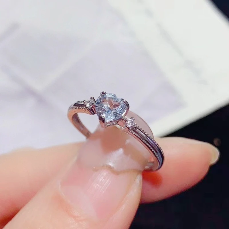 

Простое серебряное кольцо 925 пробы с сердечком и натуральным аквамарином, 5 мм, 0,5 карата, подлинное украшение из аквамарина с сертификатом