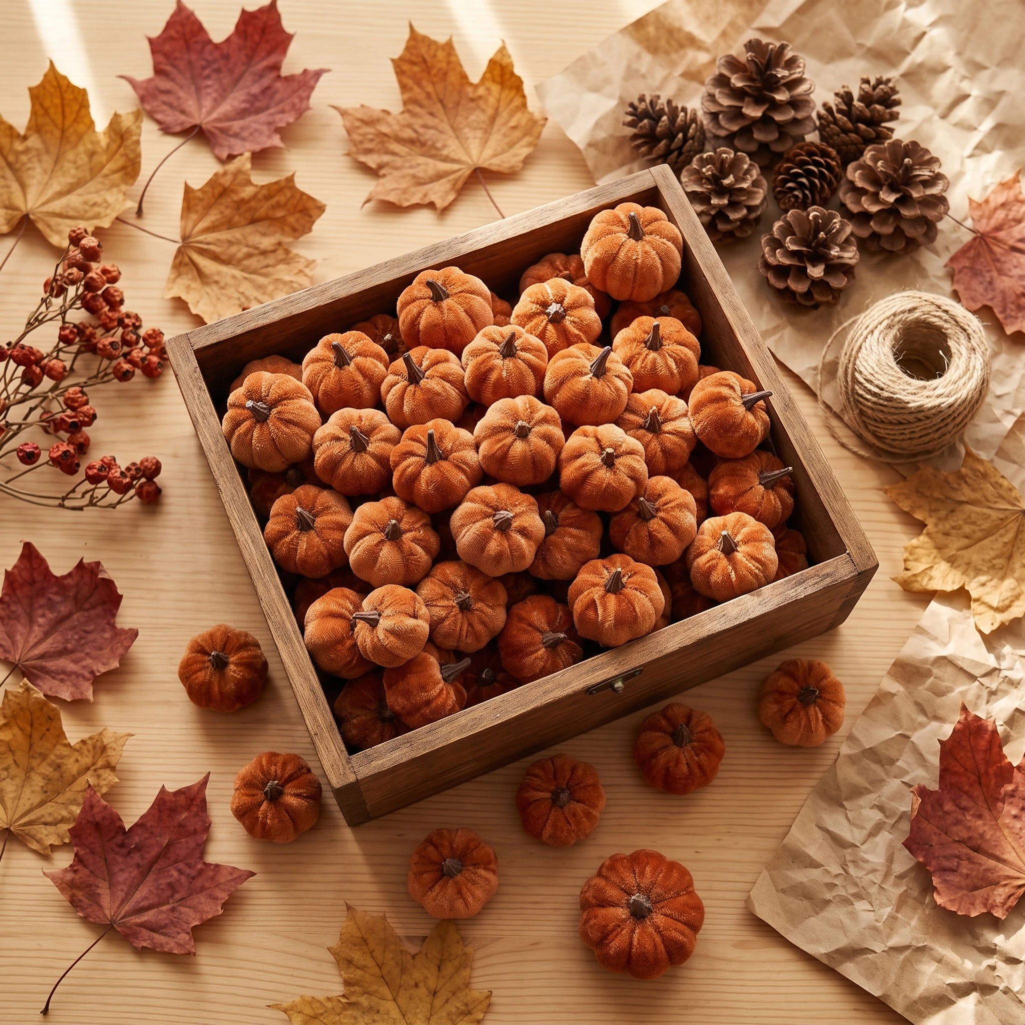 30pcs Mini Faux Velvet Pumpkins – Autumn Decorative Pumpkin Ornaments for Thanksgiving Halloween Festivals, and Weddings