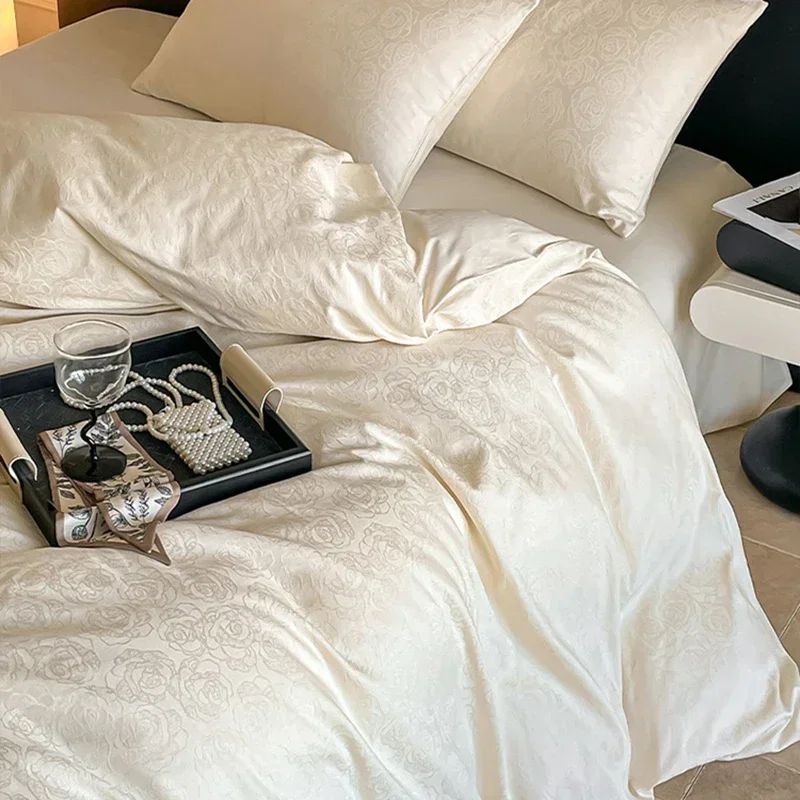 

2025 New Jacquard Satin Full Cotton Bedding Sets Light Luxury Soft Skin-Friendly Duvet Cover High Quality Bedclothes for Adults