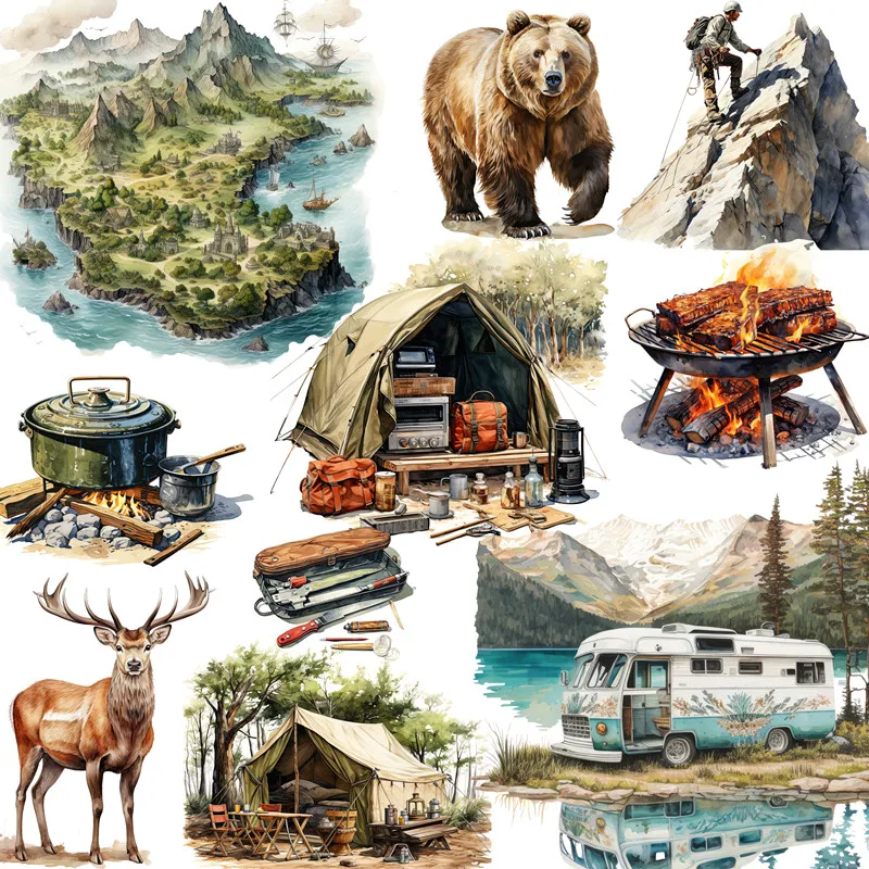 Camping in the wilderness Stickers Crafts And Scrapbooking stickers kids toys book Decorative sticker DIY Stationery