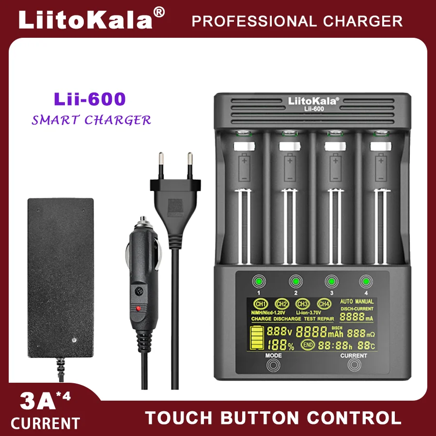 LiitoKala Lii-S12 Lii-600  Lii-S8 18650 LCD Battery Charger For 20700 26650 21700 14500 10440 16340 1.2V 3.7V 4.2V Lion Battery