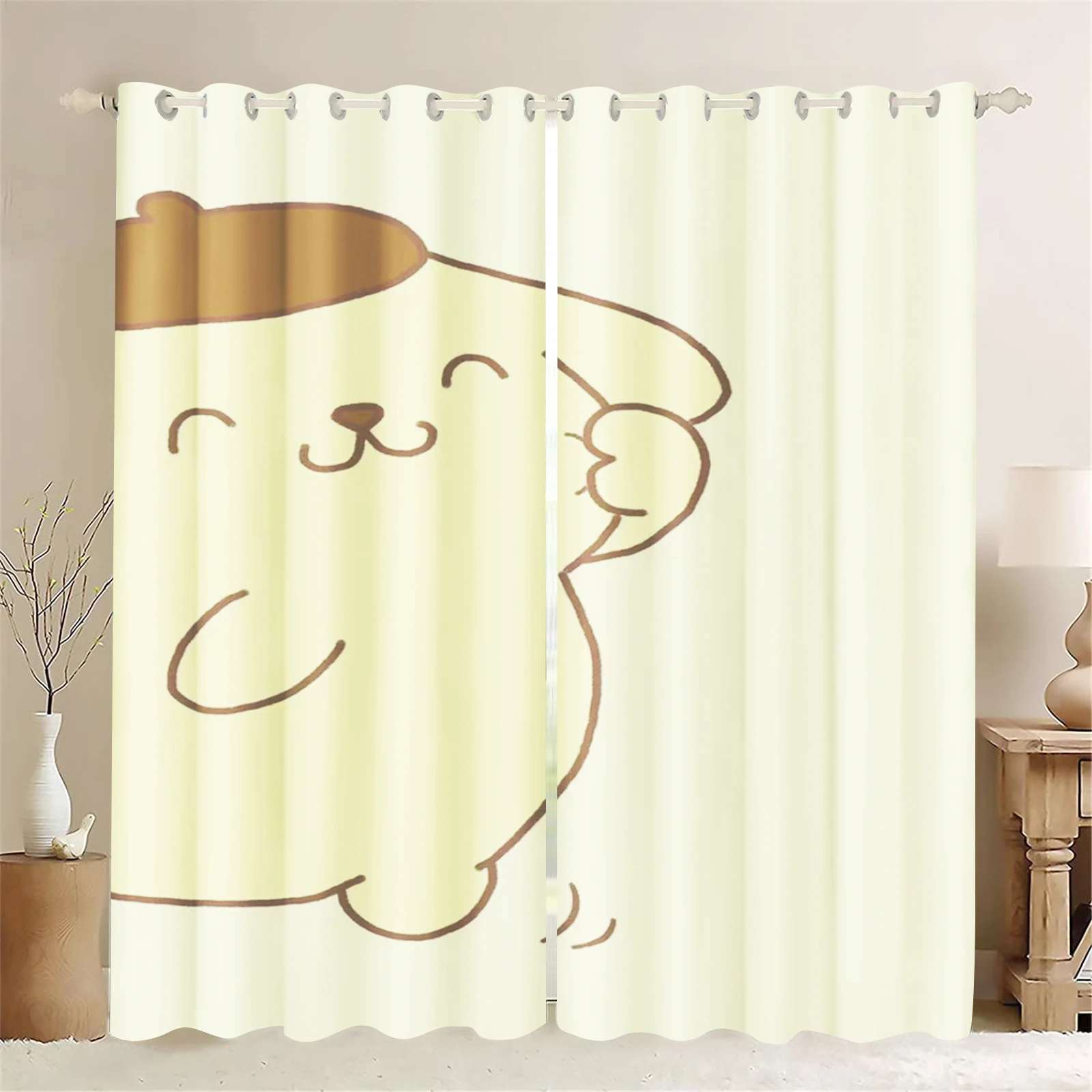 Pompompurin الكلب الكرتون ثلاثية الأبعاد طباعة نافذة ستائر التعتيم لطيف الوردي البوليستر لغرفة نوم الأطفال وغرفة المعيشة ديكور