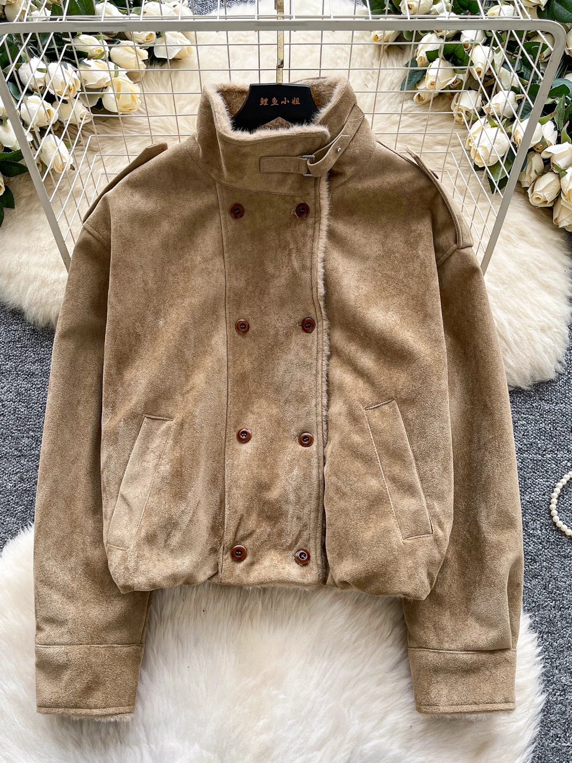 Casual Trajet Sle ort PU cuir Jaet femmes ample Long Sve col montant Double bouton automne manteau d'extérieur