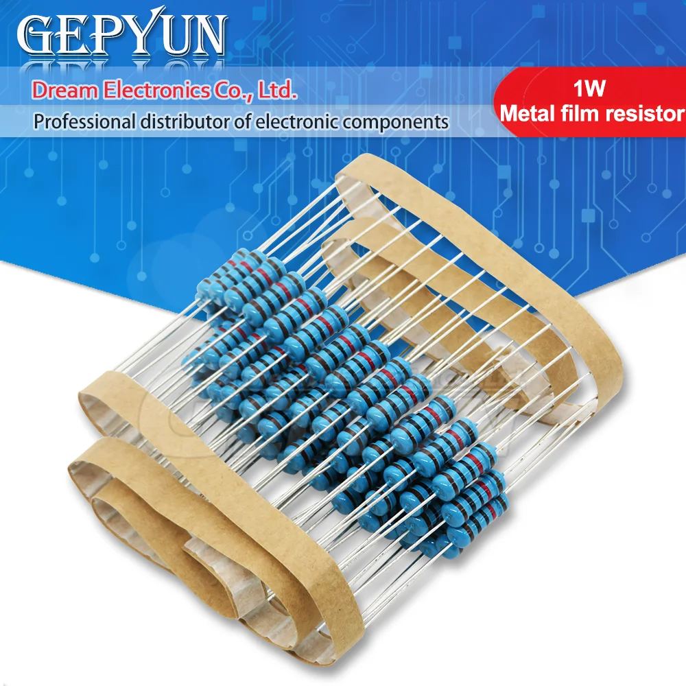 Bộ 50 1W Kim Loại Phim Điện Trở 1R ~ 1M 1% 2R 10R 22R 47R 100R 330R 1K 4.7K 10K 22K 47K 100K 330K 470K 1 2 10 22 47 100 330 Ohm