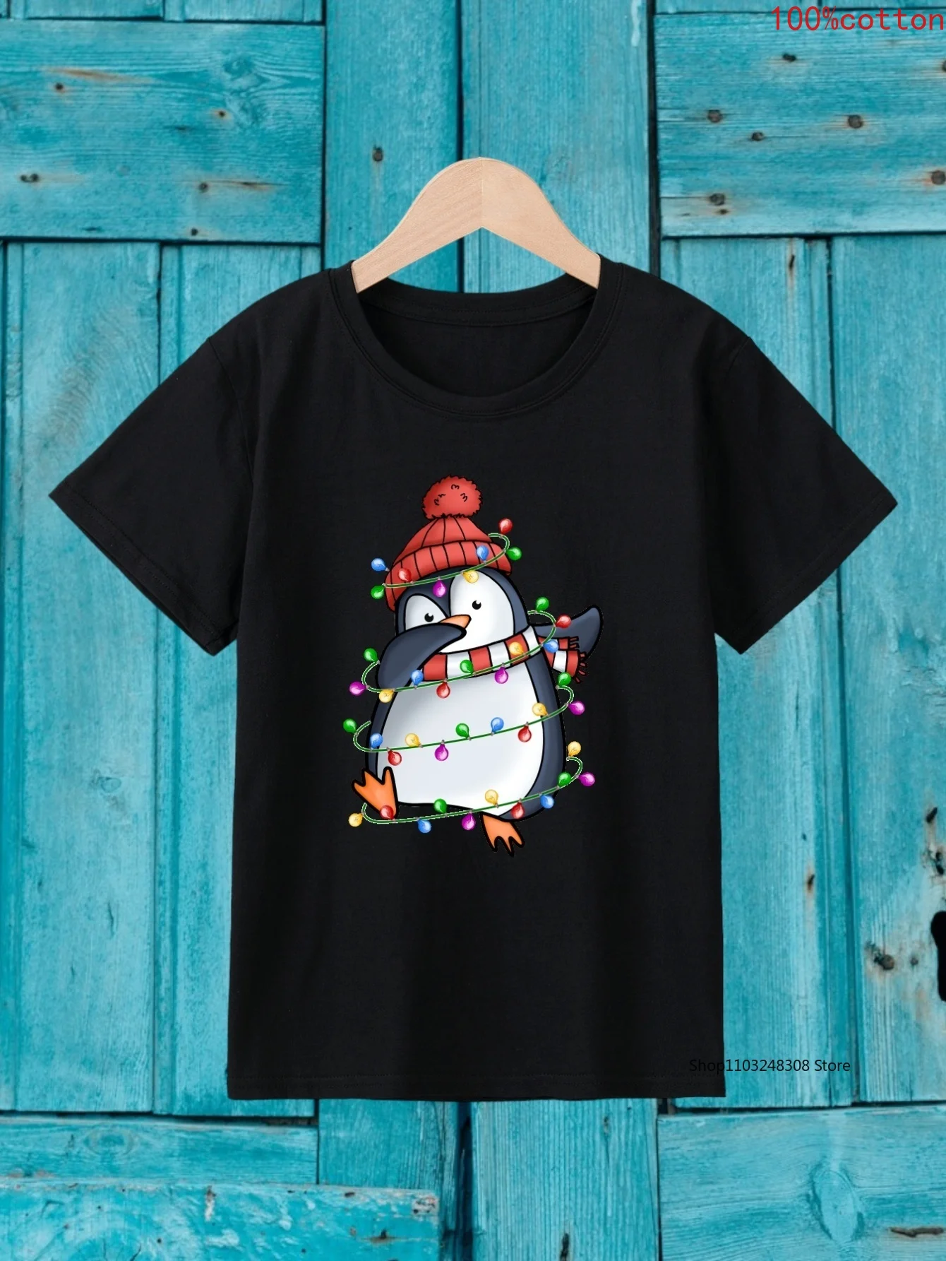 Christmas Dancing Penguin Print Boys  Creative T-shirt, Casual Lightweight Comfy  Short Sleeve Tee Tops, Kids Clothes For Summer