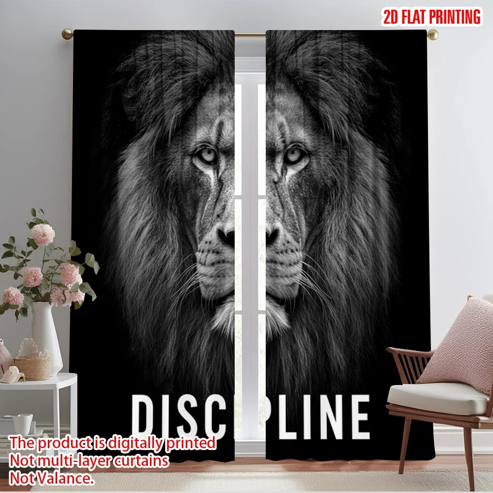 

2pcs 2D flat printing Curtain Majestic Lion King Discipline Polyester Without Electricity 0 Use for Entryway Room Parties