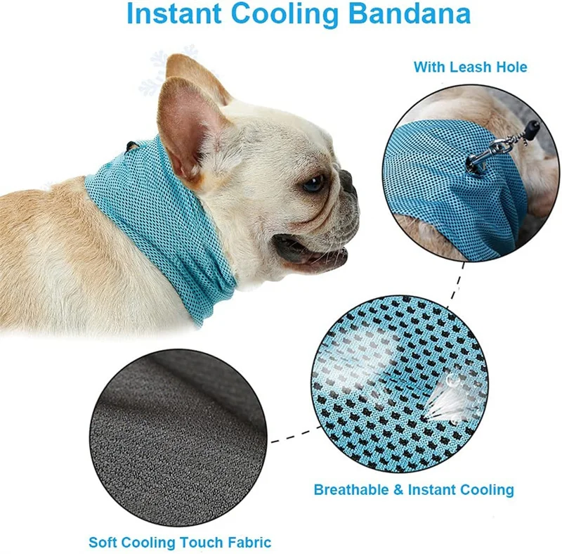 Summer Ice Dog Collar Reusable Physical Instant Cooling Bandana with Leash Hole Prevent Heat Stroke Outdoor Breathable Pet Scarf