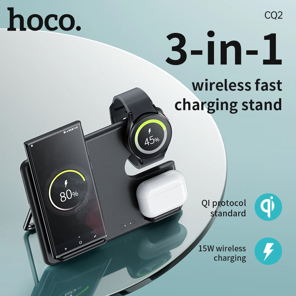 

HOCO 3in1 folding Wireless Charger Stand For iPhone 14 13 12 11 for Samsung Watch 1-5 series for Airpods Pro 2 3 Fast Charging