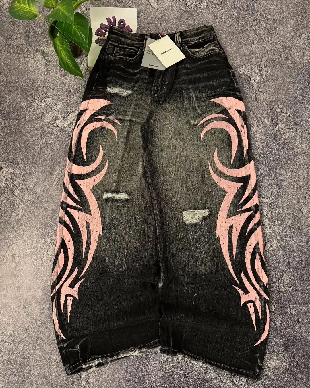 

Y2K High Street Fashion Jeans Mottled Totem Print Loose Pants New Harajuku Hip Hop Trend American Straight Wide Leg Pants Unisex
