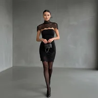 Black Lace Patchwork Strapless Dress Women Sexy Cape Shawl Waist Cinching Slim Mini Dresses Lady 2026 Evening Club Party Gowns - Image 2