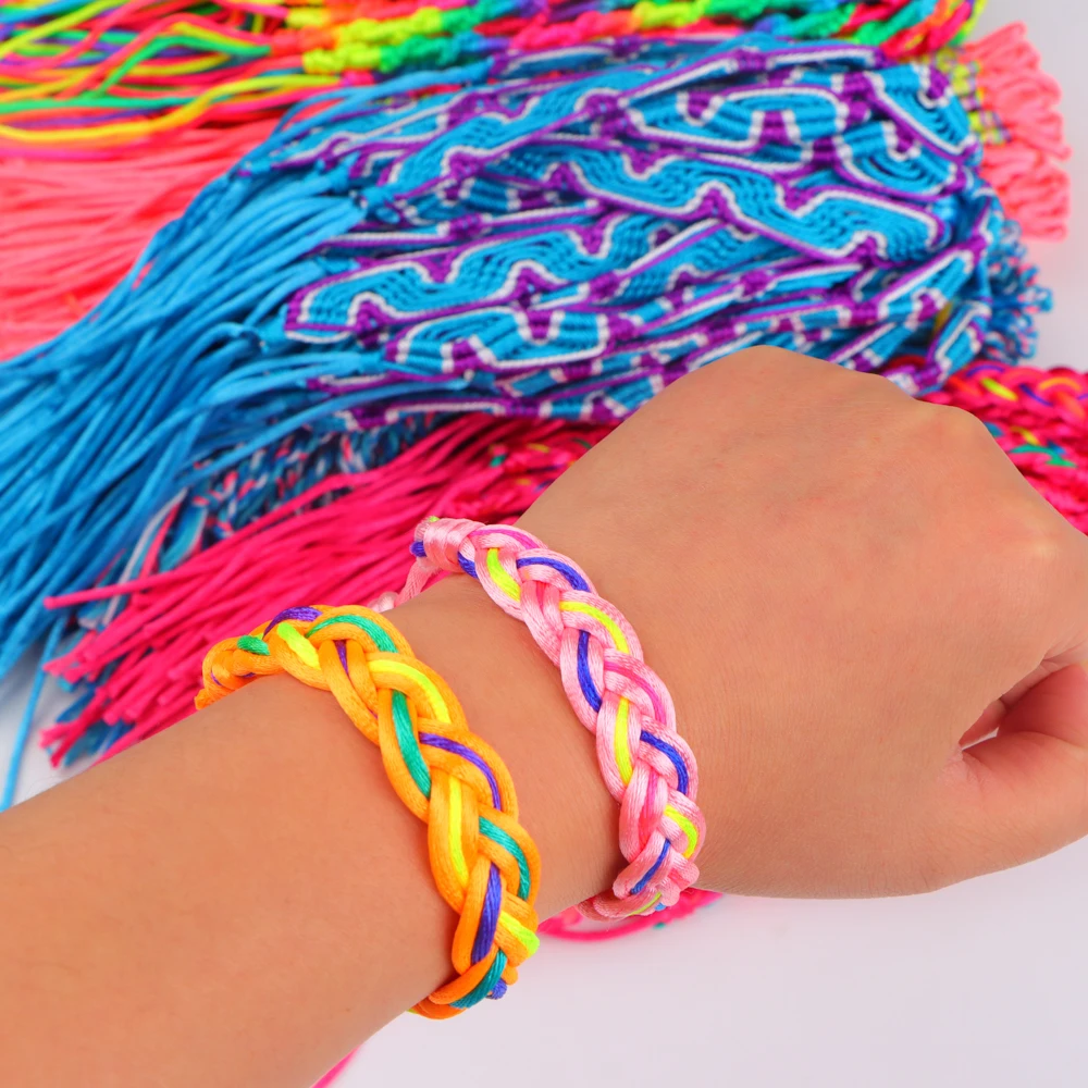 10Pcs/Lot Fashion Color Adjustable Bracelet For Girls Trend Mixed Color Style Woven Bracelet Birthday Party Anniversary Gifts