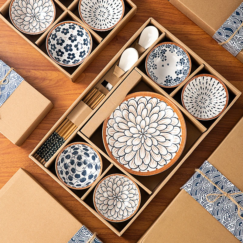 

Japanese Ceramic Tableware Set Underglaze Porcelain Bowls Plates Dinnerware For Home Kitchen Daily Use With Gift Box