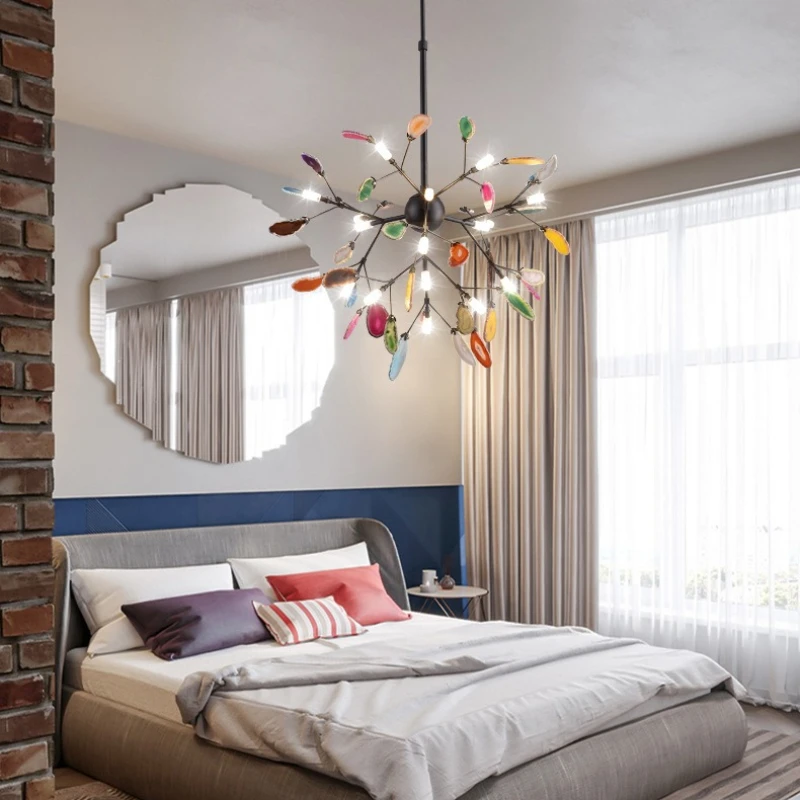 Nordic Firefly Agate Ceiling Chandelier Postmodern Simplicity Creative Personality Art Style Restaurant Bedroom Branch Hanglamps
