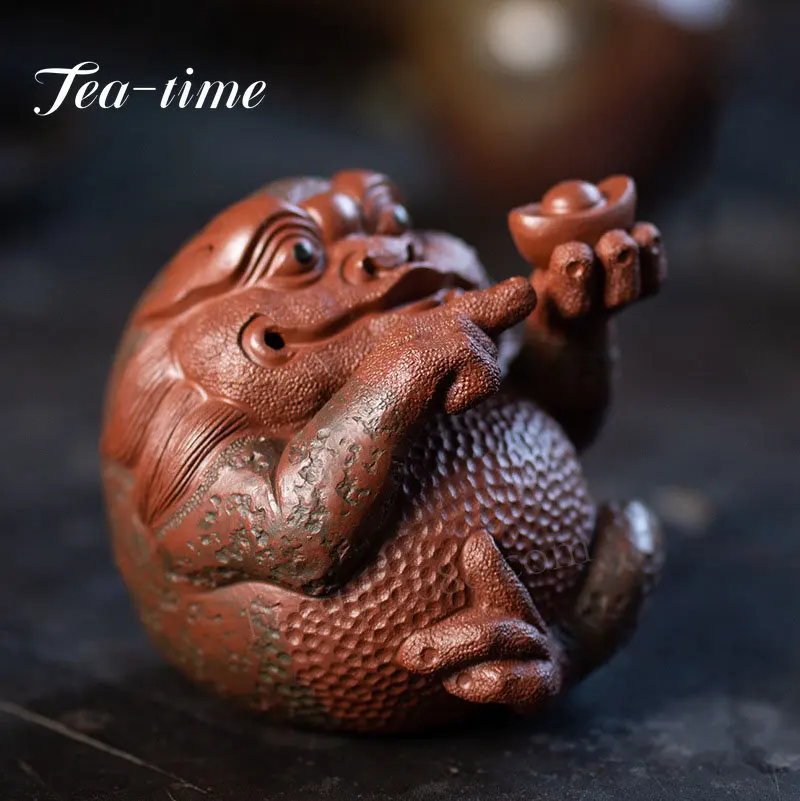 Boutique Yixing Purple Clay Tea Pet Handmade Dahongpao Gold Toad Ornaments Can Improve Tea Tray Decoration Teaset Accessories