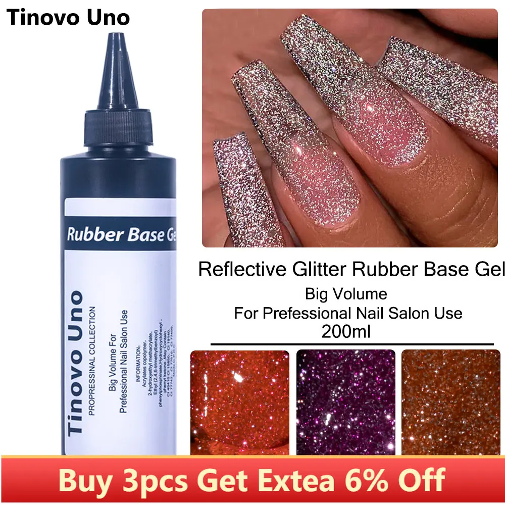 

Tinovo Uno 200ML Reflective Gel Nail Polish UV Semi Permanent Rubber Base Gel Disco Glitter Sequins Refill Salon Studio Varnish