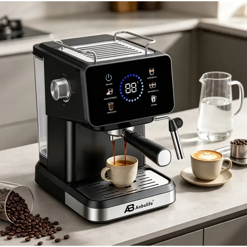 Anbolife 20 Bar Espresso Coffee Machine Touch Color Screen Compact Home Coffee With Milk Frother, Quiet Brewing, OEM