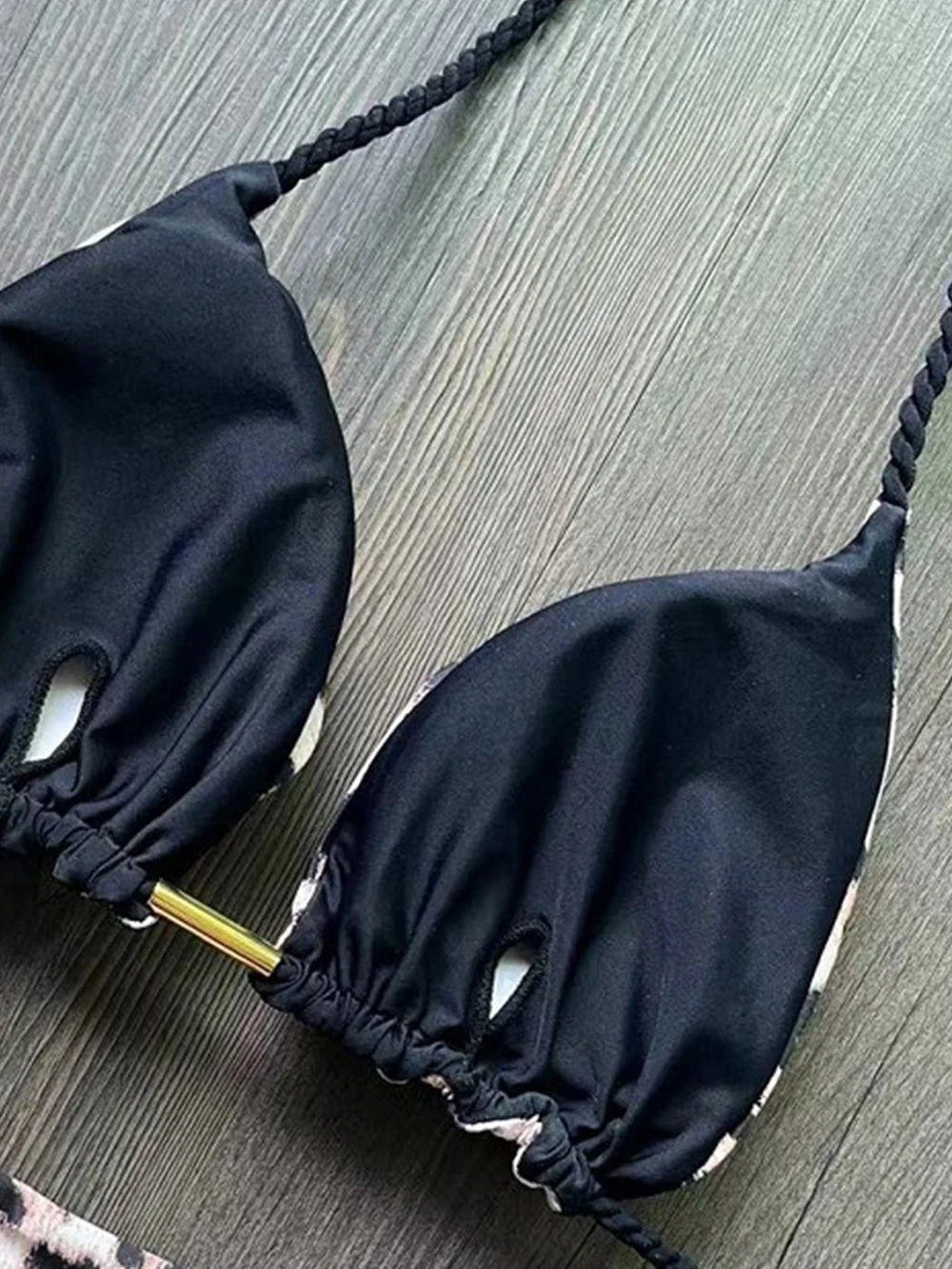 2026 Sexy Leopard Print Swimwear Women'S Split Bikini Set Woven Rope Strap Fringe Beach Women'S Two-Piece Swimsuit Bathing Suit - Image 5