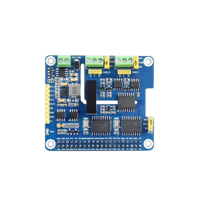 2-Channel Isolated CAN Bus Expansion HAT For Pi,Dual Chips Solution,Stackable Design For Expanding Multiple CAN Channels