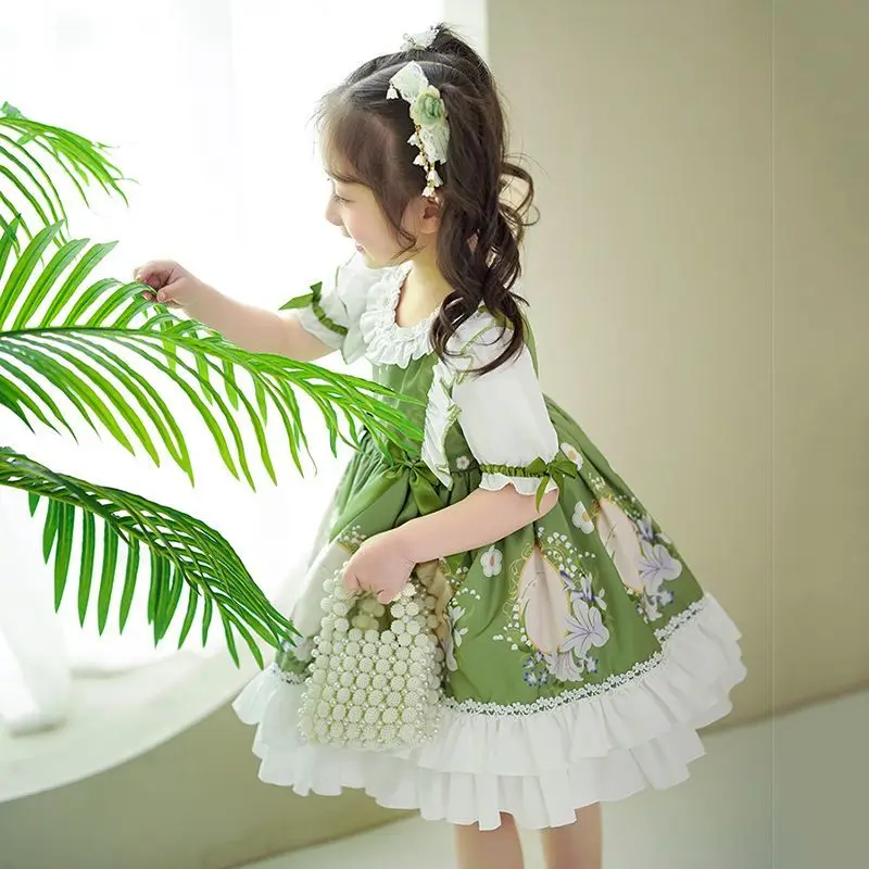 2025 New Girls' Lolita Princess Dress Summer Children's Day Cute Green Skirk Children's Cosplay Skirt For Birthday Gift LF972