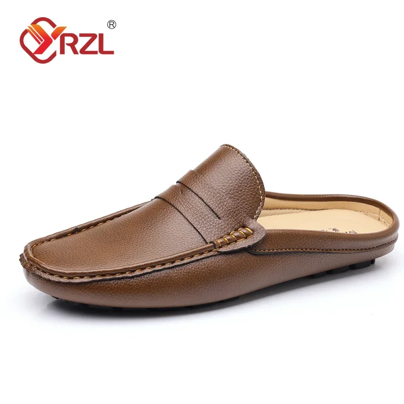 

YRZL Men's Slippers Casual Shoes Elegant Flat House Men Slippers Black Shoes Flip Fops Half Slipper Shoes Soft Antiskid Loafers