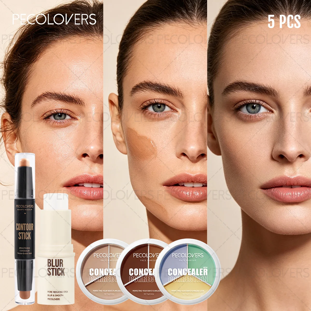 5PCS All-In-One Base Makeup Set,Contour Concealer Primer Combination Kit,Even Skin Tone,Moisturizing Comfort Wear,Smudge-Resistant,Rich Coverage,Ideal For Novices And Makeup Lovers