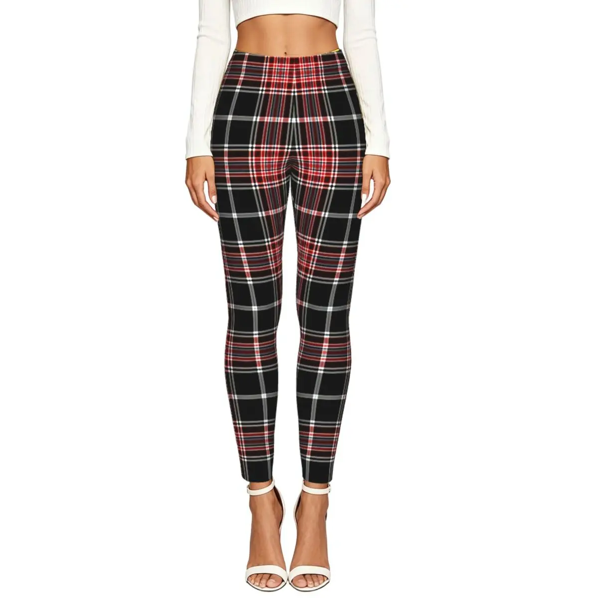 Nostalgic Striped Plaid Pattern Women Leggings High Waisted Stretch Tights Workout Running Pants
