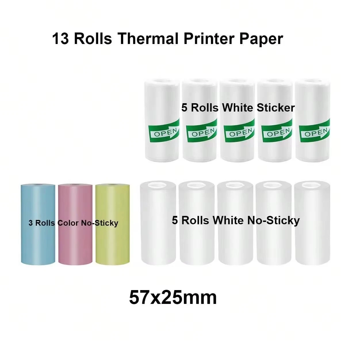 13 Roll Papers For Mini Printer For Notes Photos Stickers Labels Receipts Ldeal for Photos Journals Notes To-do Lists 57x25mm
