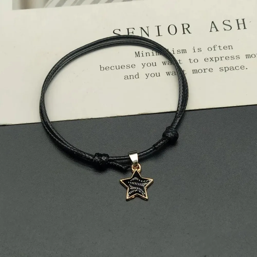 Metal New Fashion Couple Bracelets Smooth Surface Ins Wind BlacK White Rope Stars Bracelet Star DIY