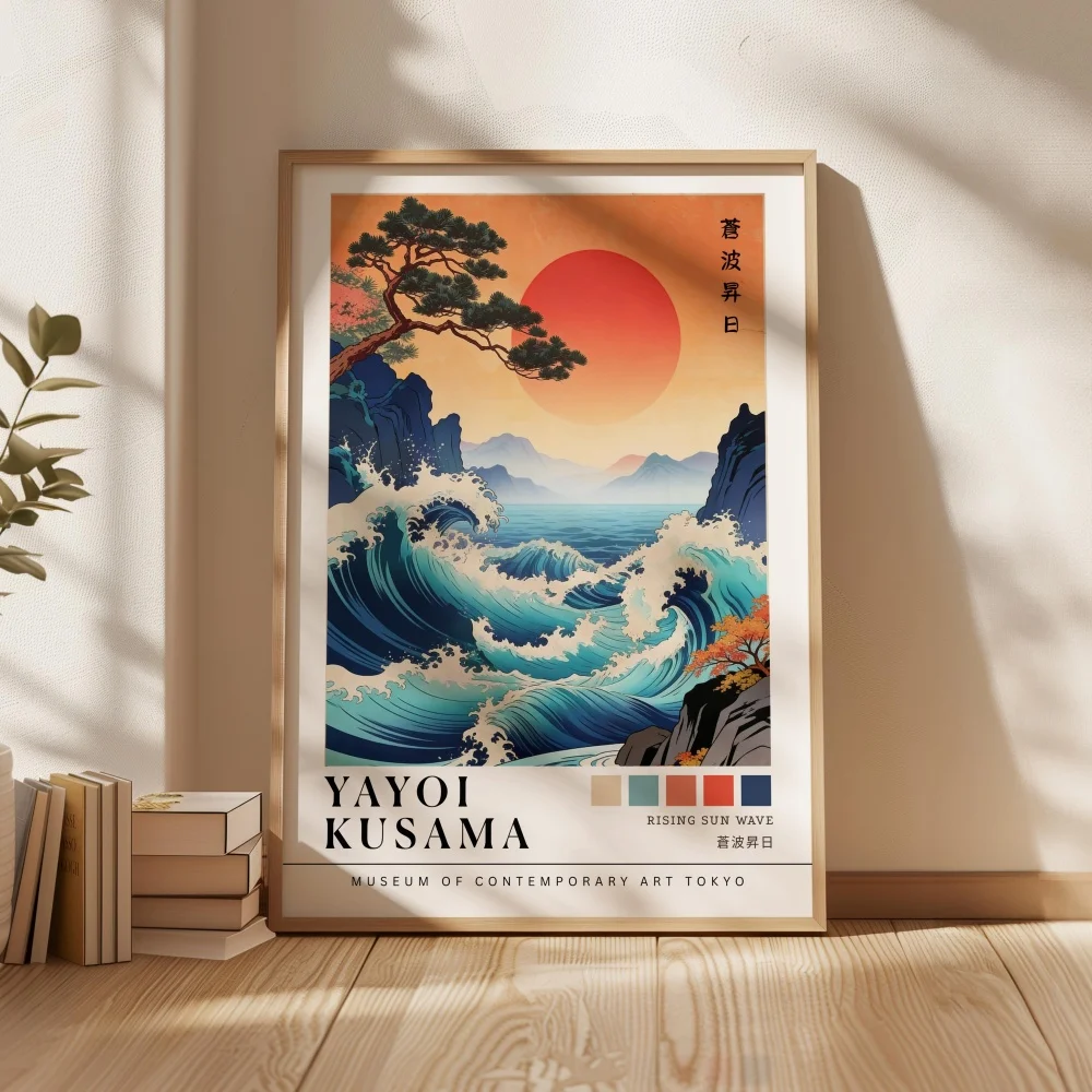 Yayoi Kusama „The Great Wave“-Druck, aufgehende Sonne, Ozean, Wandkunst, Poster, japanische Welle, Leinwanddruck, moderne Heimdekoration, ungerahmt