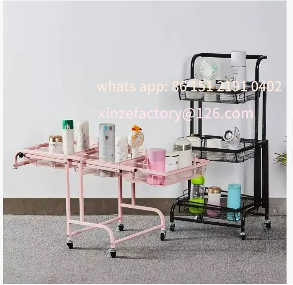 

Customizable2-piece Floor-to-Floor Multi-layer Removable Storage Rack Kitchen Parallel Folding Trolley Shelf Rotating trolley