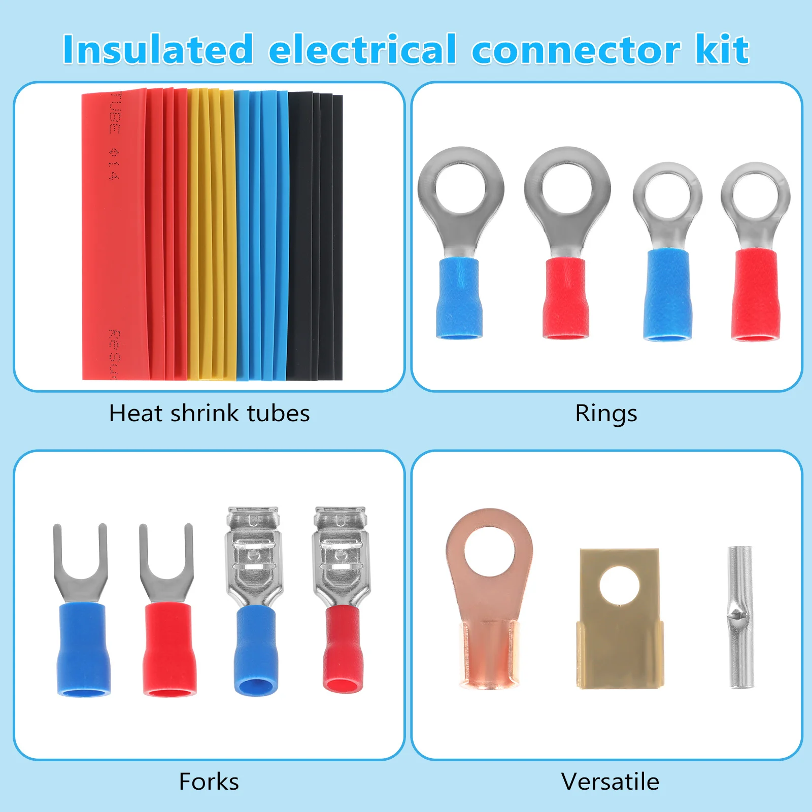 

1Set Wire Connectors Heat Shrink Insulated Electrical Terminal Kit with Rings Forks Heat Shrink Tubes for Automotive Marine Home