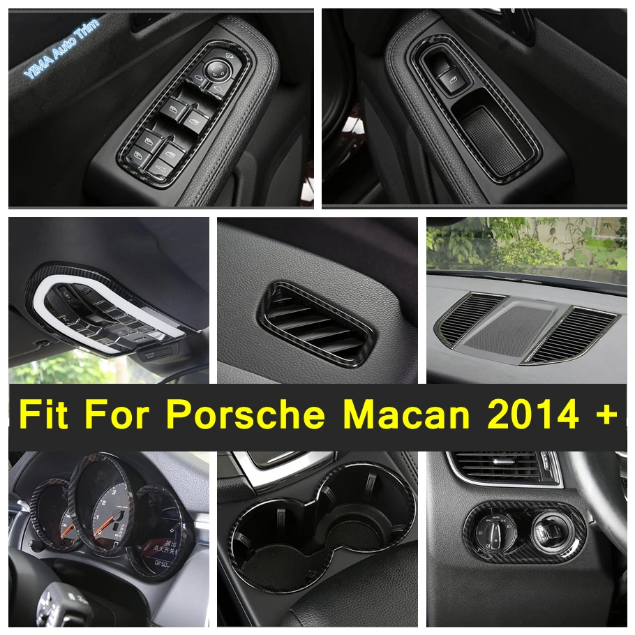 

Car Roof Reading Lamps / Water Cup Holder / AC Vent Decor Cover Trim For Porsche Macan 2014 - 2023 Carbon Fiber Look Accessories