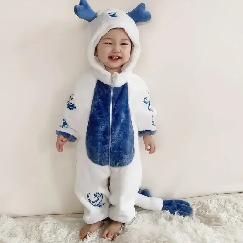 

new year Carnival Kids Animal costume Baby Romper Hooded Onesie White dragon Dinosaur Panda Overall Jumpsuit for Infant