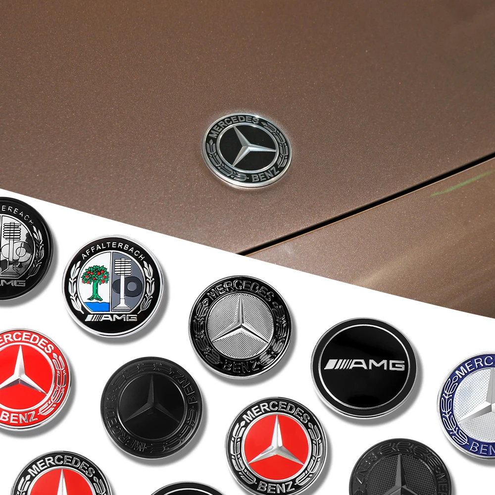 1 STÜCK Metall Flachhaube Emblem Frontabzeichen Logo Aufkleber Autozubehör Für Mercedes Benz AMG W205 W204 W212 W222 W176 AMG GT 50