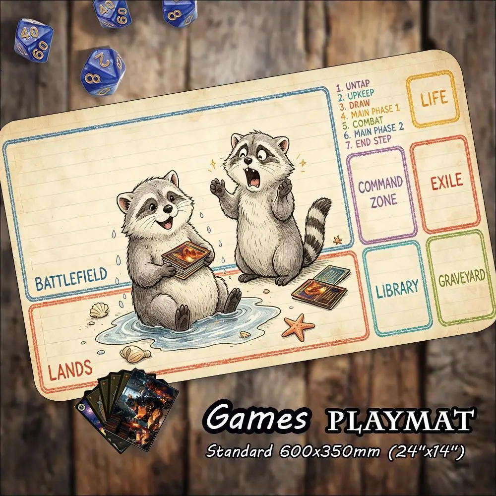 Two Raccoons Washing Card Funny Vintage Parchment Notebook Large Gaming Playmat Non Slip Rubber Base XXL Desk Mat for Gamers