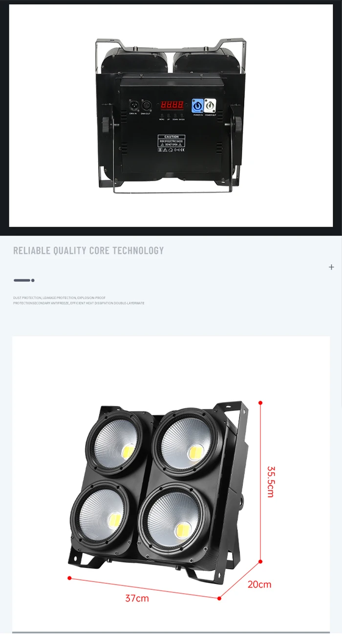4 × 100 W COB-Publikums-DMX-Lichter, 4-Augen-COB-Verdunkelungslichter, LED, wird separat für Bühnenlichter für Disco-Partys und Aufführungen verwendet – Detail 3