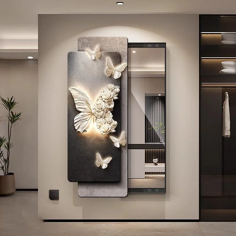 Light luxury butterfly entrance mirror decorative painting, push-pull full-length mirror, hidden full-length mirror, hidden mura
