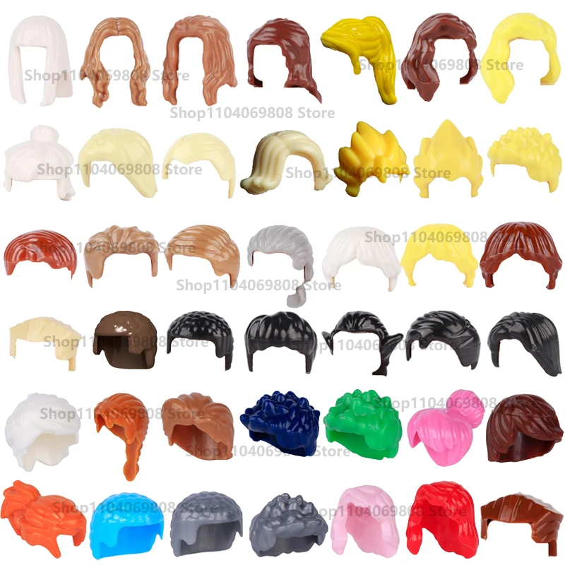 MOC City Hair Building Blocks Compatible Girls Boys Figures Body Accessories DIY Blond Brown Hairstyle Part Bricks Toy Kids Gift