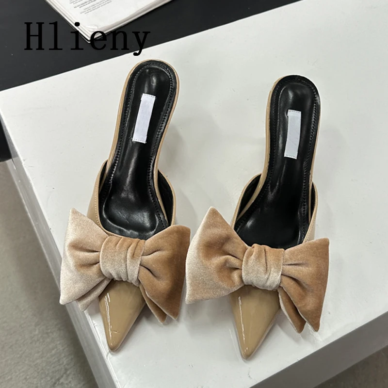 Hlieny 2024 New Spring Big Butterfly-knot Women Slippers Sandals Shallow Pointed Toe High Heel Pumps Ladies Stripper Mules Shoe