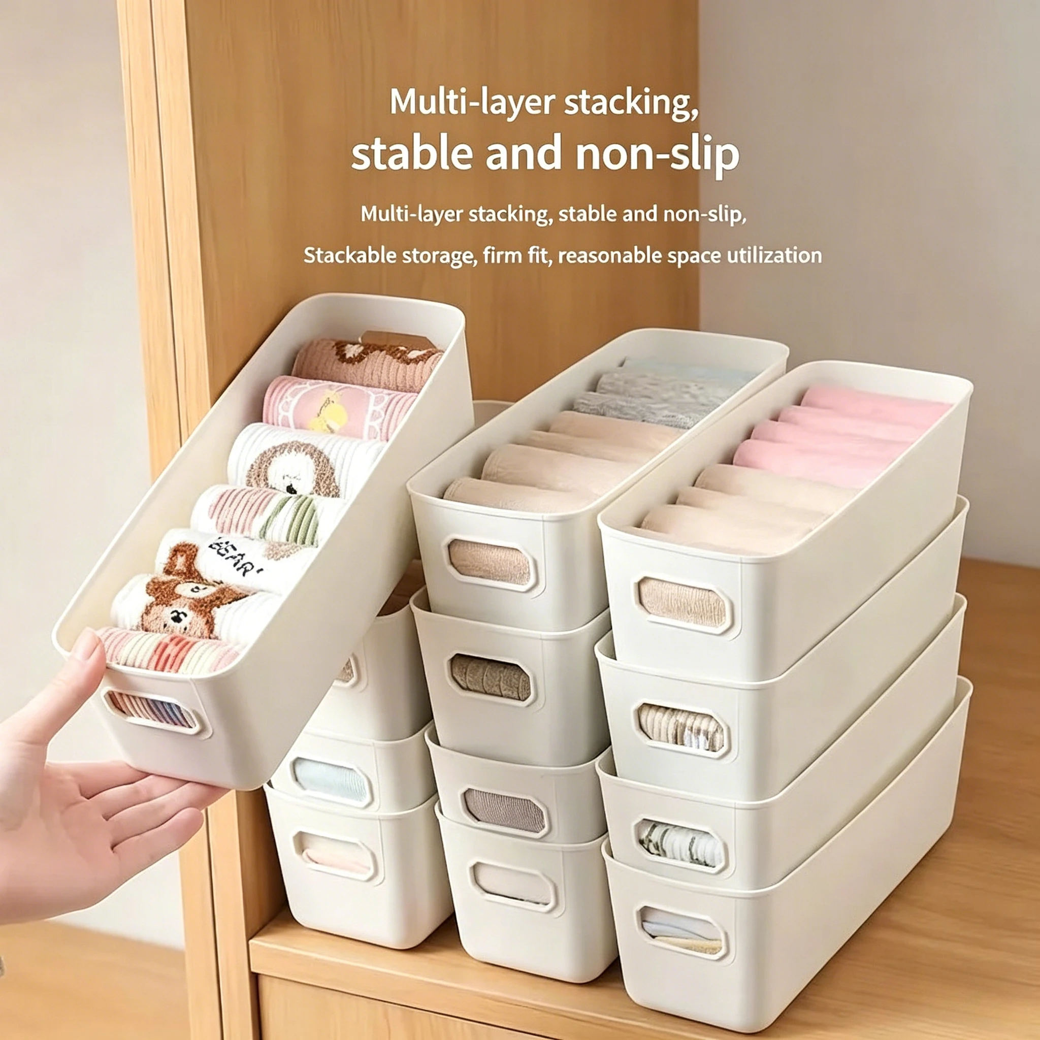 White Storage Bins Stackable Storage Container for Organizing,Storage Boxes with Handle for Shelves,Organizer Bins for Snacks.
