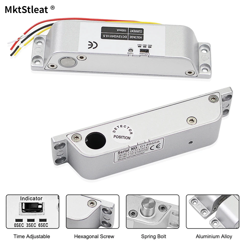 Fail Safe NC Electric Drop Bolt Lock Access Control Electronic Door Mortise Locks with Time Delay for Gate Entry System