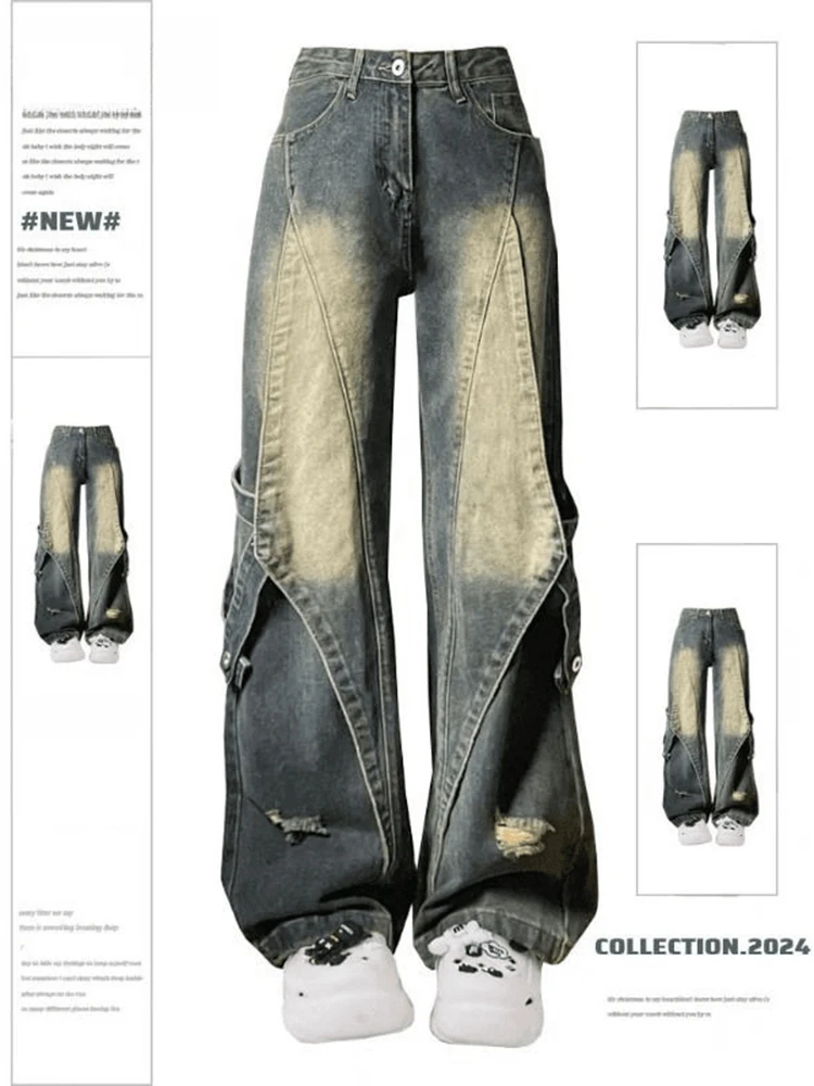 

Женские винтажные джинсы больших размеров с широкими штанинами, прямого кроя, в стиле рабочей одежды, свободные, стройнящие, с высокой талией, из денима, осенние, повседневные