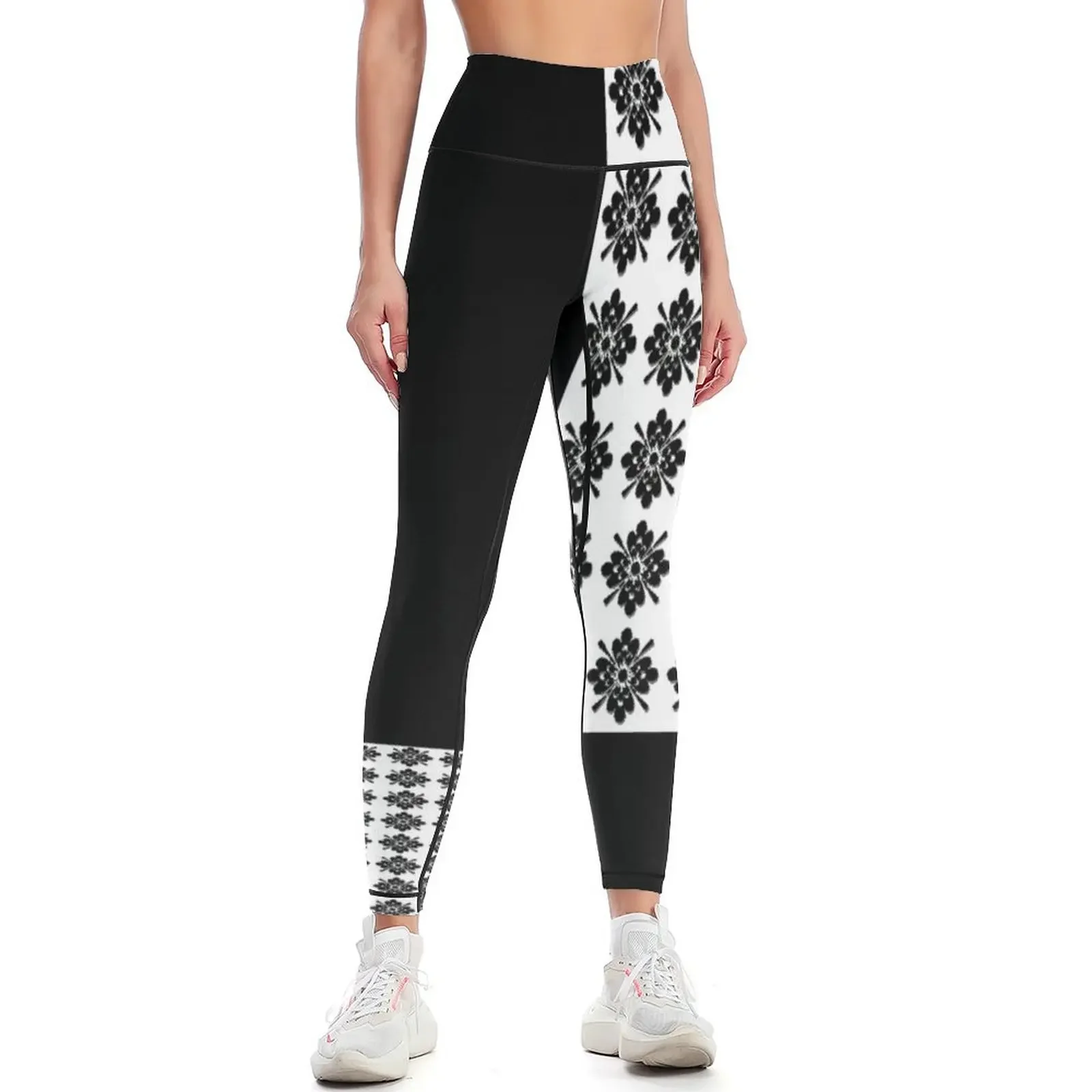 

BLACK AND WHITE TRIPPY PATTERN DESIGN - DIAMONDS AND BLACK MINITURES Leggings gym's clothing sporty woman gym Womens Leggings