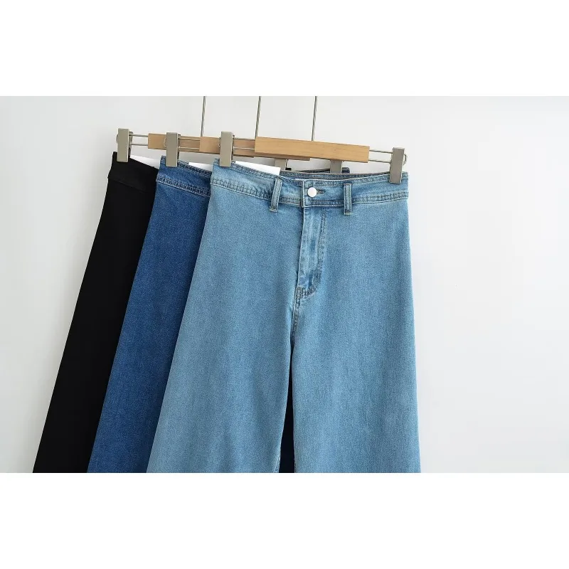 TRAF-Jeans largos de cintura alta para mulheres, calça Kpop Cargo, Y2k Baggy, moda vintage, ZR Hight Street, Novo, 2024