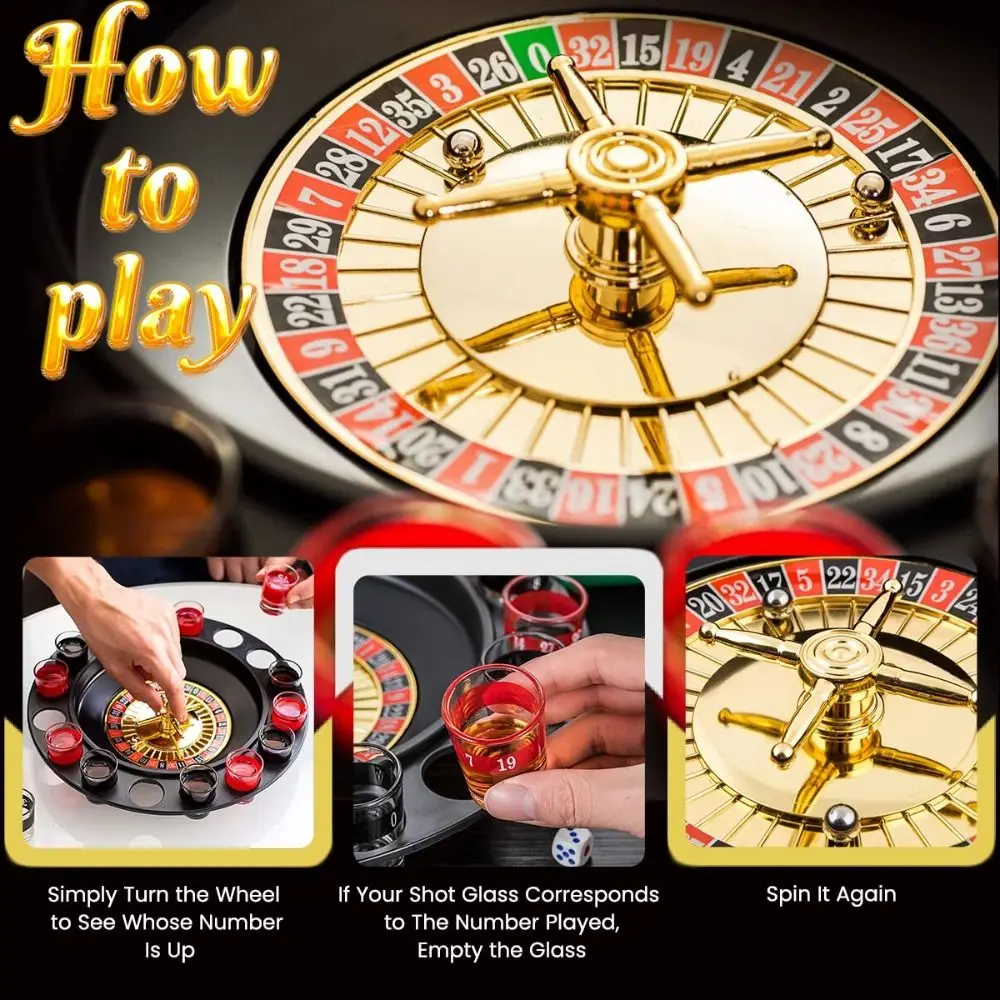 

16-Piece Set Shot Glass Roulette Red Black with Metal Balls Drinking Shot Glass Entertainment Props Russian Roulette