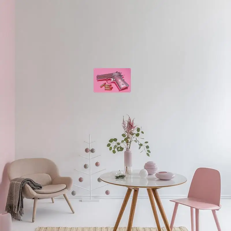 نموذج معدني مسطح كولت M1911A1 ثنائي الأبعاد مع رصاصات - ديكور مسدس عسكري أصلي للمنزل والبار وغرفة الألعاب - لافتة ألومنيوم عتيقة