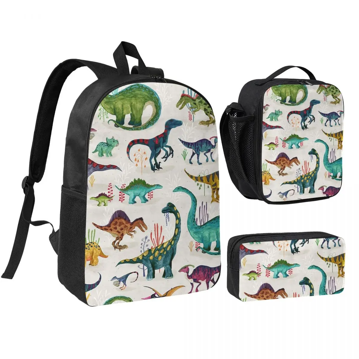 

Bright Dinosaurs Backpack Boys Girls BookBag School Bag Shoulder Bags 3ps Insulated Lunch Bag Pencil Case