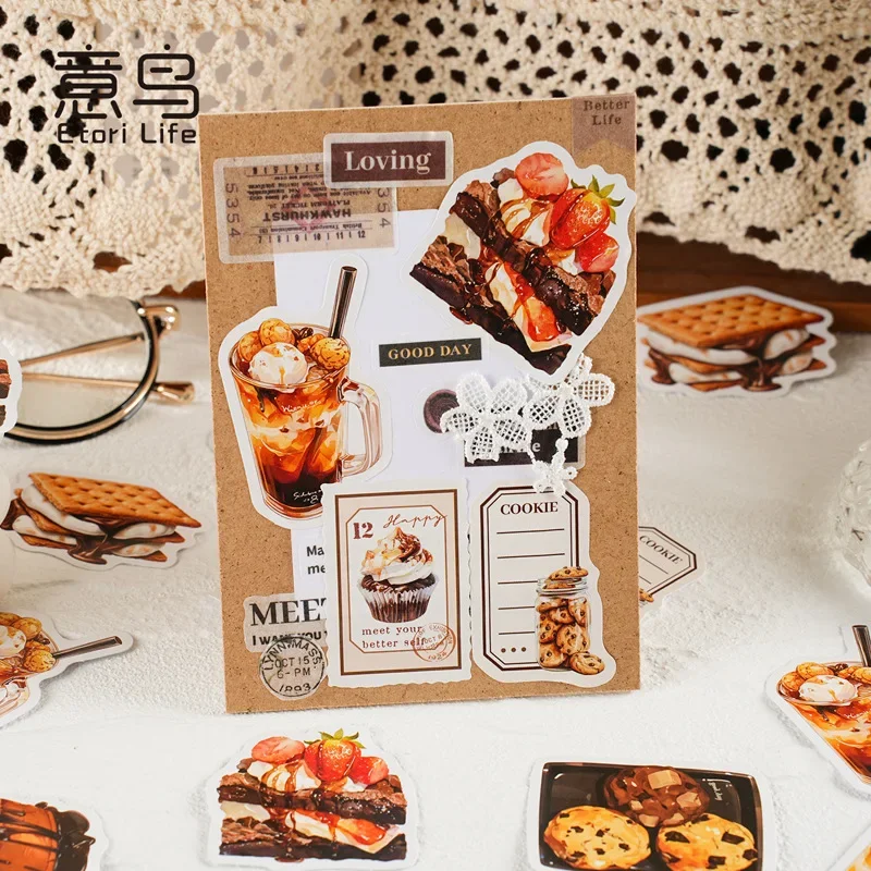 30pcs/pack Paper Stickers Dessert Family Bread Pudding Cake Icecream Theme Scrapbooking Journaling Decorative Collages