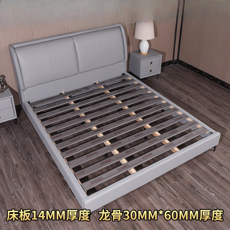 Italian minimalist light luxury leather bed double bed, home master bedroom high-end atmosphere solid wood small apartment